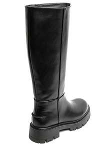 Modern Style Smooth Leather Over-The-Knee Boots With Grooved Sole And Zipper Fastener - Black - View 5