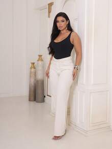 Women's Wide Leg Jeans, 100% Denim, Thick Fabric, Gaven Premium - 白色關閉 - 查看 6