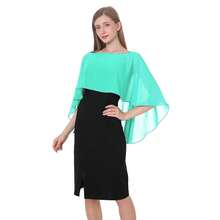 Baoqiya Women's Capelet Shawls And Wraps For Evening Dresses Soft Bridesmaid Shawl Chiffon Cape Wedding Cover Up{"Color_name":"Aqua"} - Aqua - 查看 3
