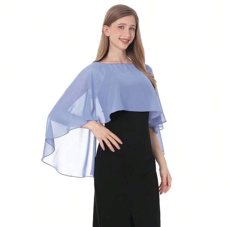 Baoqiya Women's Capelet Shawls And Wraps For Evening Dresses Soft Bridesmaid Shawl Chiffon Cape Wedding Cover Up{"Color_name":"BlueGrey"} - 藍灰色 - 查看 1