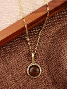 1 pieza Collar con colgante de ojo de tigre vintage, joyería de mujer con capas de colores otoñales/invernales, accesorio retro casual