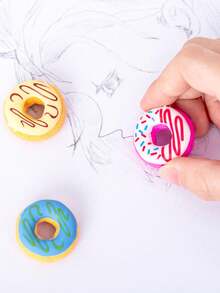 6pcs (Random Color & Style Assorted) Candy Color Donut Erasers Set, Student Erasers, Stationery & School Supplies