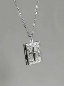 1PC Vintage Unisex Necklace Silver-Tone Flip-Open Book Pendant Suitable For Both Men And Women Everyday Wear Jewelry - vòng cổ - Xem 6