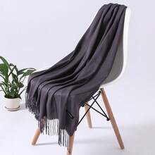 1入女士純色長繩結假卡仕米爾羊毛圍巾，防曬披肩，兼具優雅和簡潔兩個特點，適合全年使用保暖和日常使用。 - 彩色 - 查看 32