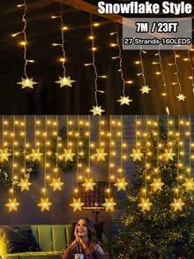 Solar Snowflake Icicle String Lights, 97/160 LED 16/27 Strands Christmas Lights For Indoor/Outdoor, IP65 Waterproof With 8 Modes Eave Lights, Suitable For Christmas, House, Garden, Trees, Yard, Stairs, Roof,Festival ,Party Decorations (Warm White/Multicolor/White)