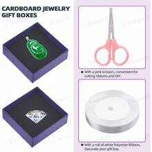 Swpeet 12Pcs Deep Blue 3.5 X 3.5 X 1.2Inch Diamond Pattern Cardboard Jewelry Gift Boxes With Scissors And Polyester Ribbon Assortment Kit Necklace Earring Bracelet Boxes Gift Case For Jewelry Storage