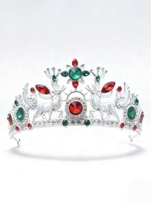 1pc Elegant Royal Deer Antler & Leaf Branch Crown - Shiny - Green, Red, Gold, White And Transparent Decorative Headpiece - Christmas, New Year Or All Year Round Formal Party Crown, Suitable For Women - Durable Comfortable Design, Suitable For Themed Events, Balls And Casual Outfits - Perfect Match For Christmas Party Outfits And Holiday Celebrations - Deer Shaped Headpiece Crown