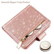 Slim Bifold Wallet RFID Credit Card Wallet Glitter Leather Small Cute Card Holder For Women, Rose Gold{"Color_name":"GlitterRoseGold"} - 多色14 - 查看 5