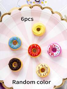 6pcs (Random Color & Style Assorted) Candy Color Donut Erasers Set, Student Erasers, Stationery & School Supplies