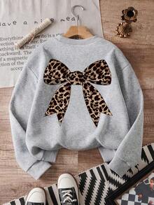 少女心小女孩中大童小童卫衣可爱简约休闲印花长袖卫衣秋冬圆领卫衣女童卫衣长袖上衣 - 灰色 - 查看 3