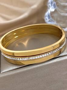 3 Piezas/1 Pieza Juego de pulseras de aro de acero inoxidable chapado en oro de 18K elegante y lujoso para mujeres, regalo para mamá en Navidad, Acción de Gracias, Halloween, boda, rave/baile de graduación/fiesta/accesorios diarios, regalo para aniversario, Día de San Valentín, joyería bohemia, regalo de cumpleaños, regalo para damas de honor