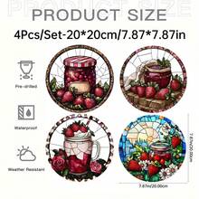 Strawberry Jam Sun Catcher - Bohemian Style Painted Glass Window Hanging Decor With Strawberry Jam Jar And Fresh Strawberries - Round Acrylic Kitchen, Living Room, Bedroom Decoration - Valentine's Day Sweet Decor - Vintage Style, Vibrant Colors, Durable Acrylic Material, Kitchen Decor, Handmade Appearance, Home Decor - Acrylic-round - View 11