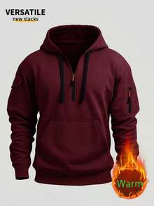Men's Casual Half-Zip Sweatshirt, Sporty & Stylish Minimalist Design For Outdoor Wear - Burgundy - View 2