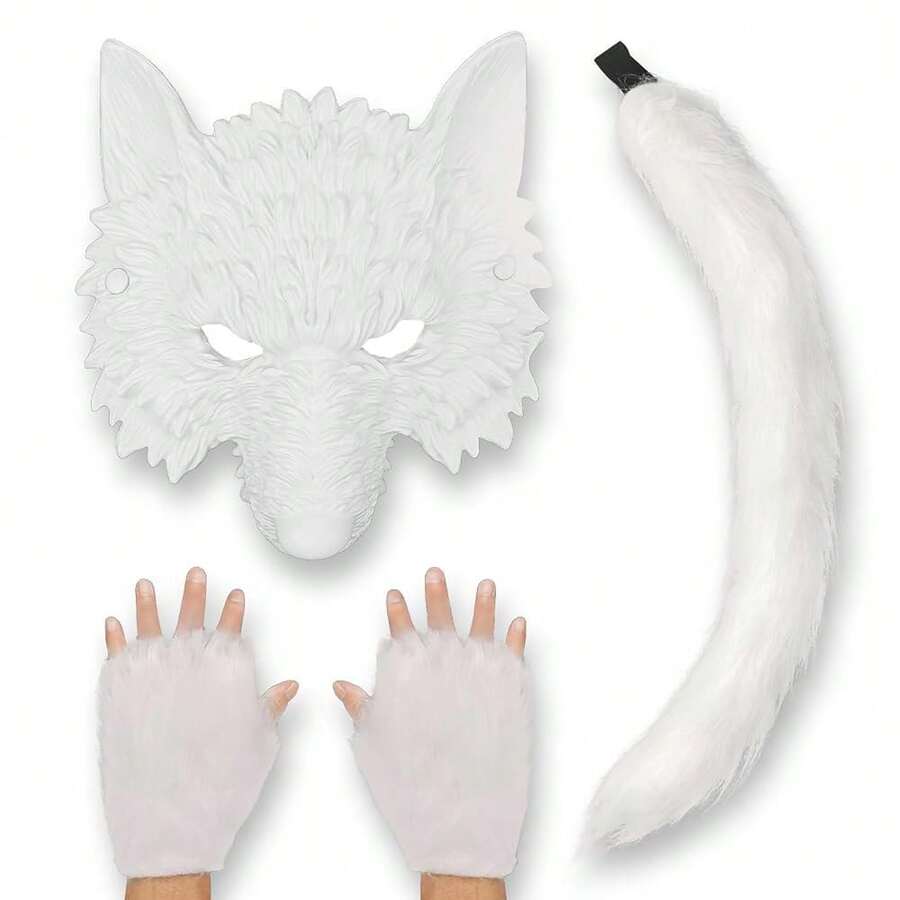 Exlinonline Werewolf Wolf Costume For Women Men Adult Kids With Big Bad Wolf Ears Tails Glove And Mask For Halloween{"Style":"OmegaMale/Female"} - Omega男性/女性 - 查看 1