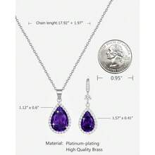 Women Jewelry Set Silver/Gold Plated Teardrop Pendant Necklace Dangle Drop Earrings Dangling Sets Birthstone Crystals Rhinestone,Birthday Anniversary Wedding Mother's Day Gifts For Women{"Color_name":"02.February-WhiteGoldPlated|Amethyst"} - 2月2日-白金鍍層|紫水晶 - 查看 2