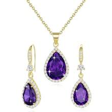 Women Jewelry Set Silver/Gold Plated Teardrop Pendant Necklace Dangle Drop Earrings Dangling Sets Birthstone Crystals Rhinestone,Birthday Anniversary Wedding Mother's Day Gifts For Women{"Color_name":"02.February-YellowGoldPlated|Amethyst"} - 2月2日-黃金鍍層|紫水晶 - 查看 6