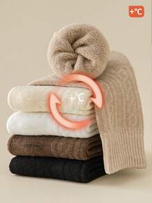 3/5双装冬季加厚保暖菱格纹船袜，柔软耐穿材质，圣诞礼物 - 彩色 - 查看 2