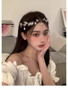 Crystal Leaves Crown Headband Full Of Diamonds, Vintage Fairy Princess Jewelry, Suitable For Bridal Wedding - Bạc - Xem 4