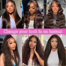bling hair 200% Density Body Wave Chocolate Brown Lace Front Wigs Human Hair Pre Plucked Brown Wig For Women 13x4 Transparent Lace Frontal Wig Natural Hairline 13x4 13x6 Deep Wave Transparent Lace Frontal Wig Long Curly Wave Wig Suitable For Daily Use - Màu nâu Sô-cô-la - Xem 7