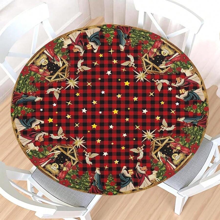 Water-Resistant Round Tablecloth With Elastic Edge For 40-44" Tables - Gift-nativity - View 1