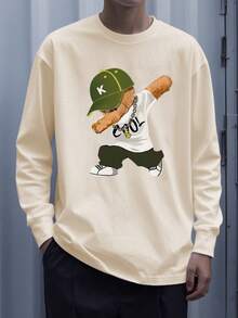 1 Stück Jungen Lässiges bedrucktes Rundhals Langarm T-Shirt, Herbst Studentenmode - Lustiger grafischer Muster T-Shirt, der Kinder zum Lächeln bringt - Aprikosenfarben - Übersicht 6