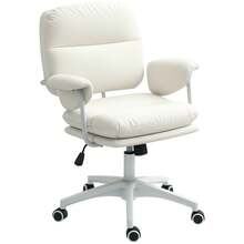 Reclining Office Chair, Upholstered Desk Chair, Height Adjustable Swivel Chair With Footrest, Load Capacity Up To 120 Kg, Faux Leather, For Office, Study, White - White - View 9