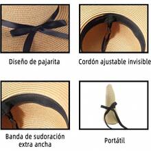 Sombrero para Sol Mujer, Sombrero de Paja de ala Ancha Plegable, Sombrero de Paja Suave Enrollable UPF Ajustable para Verano, Viajes al Aire Libre, Playa, protección Solar.… - Caqui - Ver 5