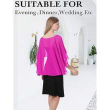 Baoqiya Women's Capelet Shawls And Wraps For Evening Dresses Soft Bridesmaid Shawl Chiffon Cape Wedding Cover Up{"Color_name":"DarkRose"} - 暗玫瑰 - 查看 7