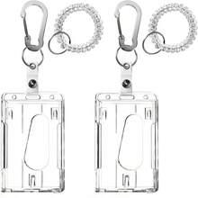 Wrist Card Holder Cruise Lanyard,Wrist Coil ID Badge Holder With Multitool Aluminum Carabiner Clip,Stretchable Spiral Wristband Key Ring,For Lanyard Outdoor Cruise Ship (Clear Vertical, PC) - ColorD - 查看 1