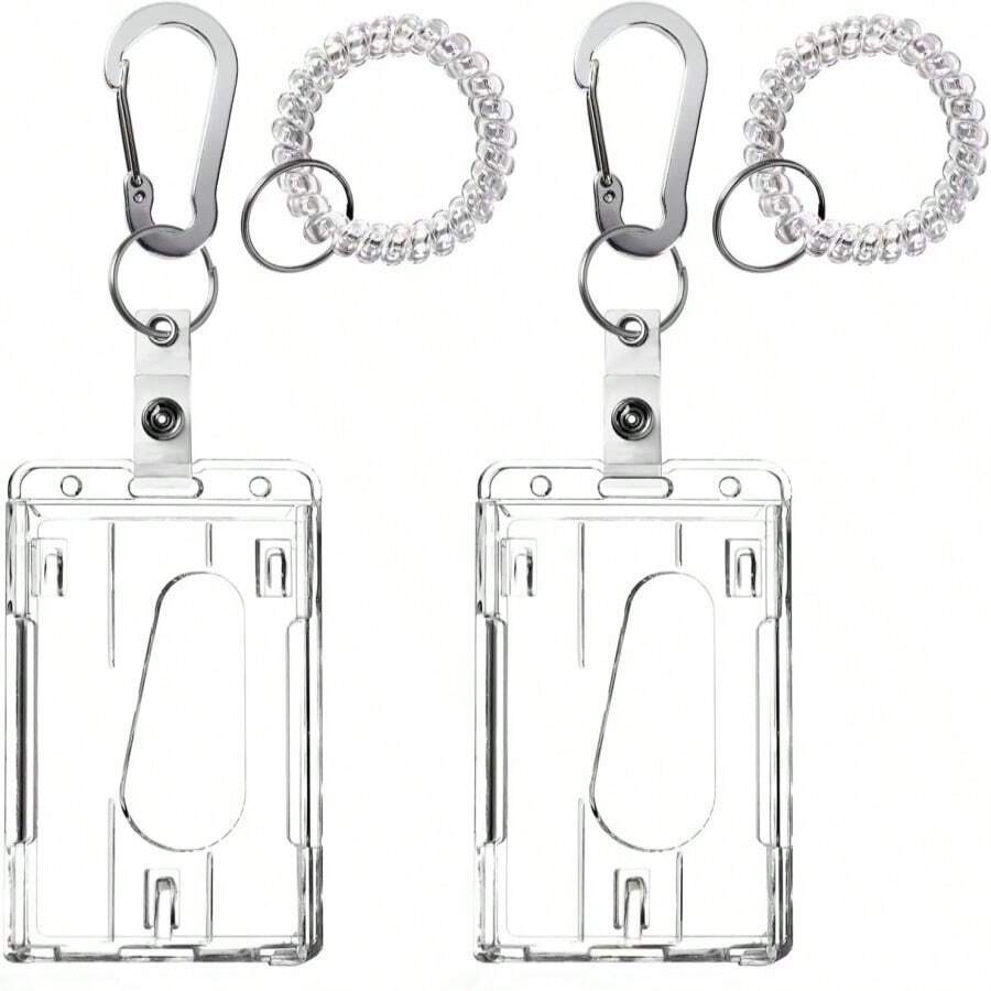 Wrist Card Holder Cruise Lanyard,Wrist Coil ID Badge Holder With Multitool Aluminum Carabiner Clip,Stretchable Spiral Wristband Key Ring,For Lanyard Outdoor Cruise Ship (Clear Vertical, PC) - ColorD - 查看 1