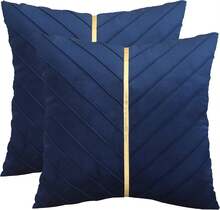 Navy Blue Velvet Throw Pillow Covers 18 X 18 Inch Pack Of 2 With Gold Leather Decor For Couch, Luxury Modern Pillowcases For Living Room, Bedroom Sofa Cushion Bed - 藏蓝色 - 查看 17