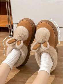Niedliche Kaninchen Damen Hausschuhe, warme dicke Sohle, modischer neuer Stil, geeignet für Zuhause, Innenräume, Schlafzimmer, Außenbereich, Schneestiefel, plüschige geschlossene Zehenkappe Damen Hausschuhe, EVA weiche Sohle, bequem und leicht, Cartoon Damen Hausschuhe