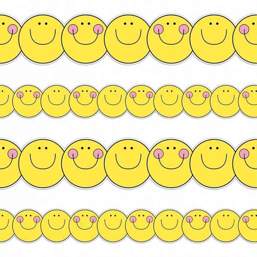 Happy Face Bulletin Board Border Yellow Wacky Smile Face Die Cut Trim ...