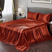 Silky Soft Pink Twin XL Satin Bed Sheets Set, 1 Deep Pocket Fitted Sheet + 1 Flat Sheet + 1 Pillowcase,  In 2025 - 鐵鏽橙 - 查看 1