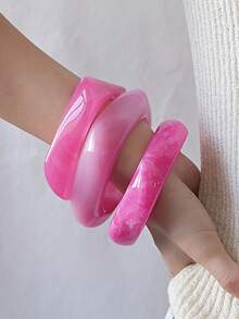 3 chiếc vòng tay Acrylic Dopamine bản rộng nhiều màu sắc thời trang và dễ thương dành cho nữ, đa năng cho mọi mùa, kỳ nghỉ và du lịch - Hồng - Xem 7