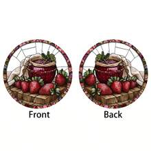 Strawberry Jam Sun Catcher - Bohemian Style Painted Glass Window Hanging Decor With Strawberry Jam Jar And Fresh Strawberries - Round Acrylic Kitchen, Living Room, Bedroom Decoration - Valentine's Day Sweet Decor - Vintage Style, Vibrant Colors, Durable Acrylic Material, Kitchen Decor, Handmade Appearance, Home Decor - Acrylic-round - View 8