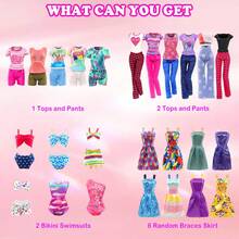 Miunana 51 PCS Ropa y Accesorios para Muñecas de 4 Piezas Vestidos de Moda 3 Tops y Pantalones 2 Piezas de Vestidos de 2 Juegos de Baño Bikini 15 Zapatos 30 Ropa y Accesorios - 1 - Ver 8