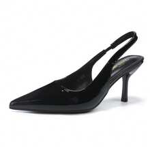 RevReaL Women's Patent Slingback Pumps – Pointed Toe Kitten Heel Shoes For Commuters And Offices - Black - View 2