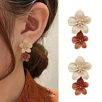 2 piezas Pendientes de flor con diseño único de color contrastante pintados con aerosol, estilo minimalista coreano, elegantes y versátiles, adecuados para uso diario, accesorios para el Día de San Valentín