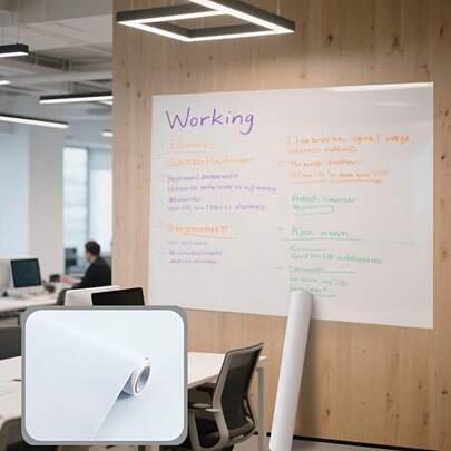1 Roll Static Cling Whiteboard Wall Paper - Non-Magnetic Static Cling Wall Paper Surface, Removable And Repositionable Large Writing Board, Suitable For Home Office, Classroom, Meeting Room - Easy Tear And Apply Installation, Durable Smooth Surface Suitable For Chalk, Marker, Dry Erase Pen Use - Ideal For Bulletin Board And Wall Decor
