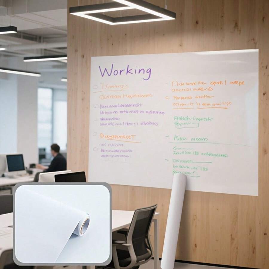 1卷静电吸附白板墙纸 - 非磁性静电吸附墙纸表面，可移除和重新定位的大尺寸书写板，适用于家庭办公室、教室、会议室 - 易于撕贴安装，经久耐用的光滑表面，适用于粉笔、马克笔、白板笔 - 是公告栏和墙面装饰的理想之选 - 彩色 - 查看 1