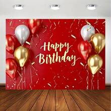 1 Stück rotes und goldenes Geburtstags-Hintergrundplakat - Glücklicher Geburtstags-Fotohintergrund, Partydekorationsschilder, geeignet für Mädchen, Jungen, Frauen und Männer.
