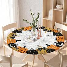Water-Resistant Round Tablecloth With Elastic Edge For 40-44" Tables - Spooky-pumpkin - View 3