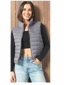 CHALECO ACOLCHADO LIGERO SIN MANGAS CON CUELLO ALTO PARA MUJER - Gris - Ver 3