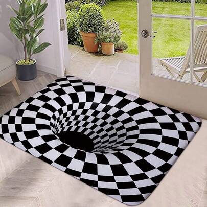 1pc Optical Illusion Doormat - Endless Fun Design, Quick Drying Absorbent Bathroom Rug, Non-Slip Kitchen Mat, Machine Washable Entryway Decor Carpet For Living Room, Bedroom, Kitchen, Bathroom, Parties, Holidays, Gifts