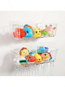 1 pieza Estante de almacenamiento transparente para baño con agujeros de drenaje - Bandeja de bañera de plástico duradero, de secado rápido y fácil de limpiar, cesta de ducha adecuada para uso en el baño, diseño montado en la pared, almacenamiento y organización del baño, accesorios de baño, estante.