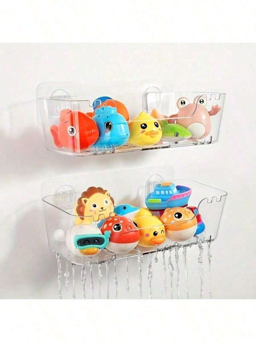 1 pieza Estante de almacenamiento transparente para baño con agujeros de drenaje - Bandeja de bañera de plástico duradero, de secado rápido y fácil de limpiar, cesta de ducha adecuada para uso en el baño, diseño montado en la pared, almacenamiento y organización del baño, accesorios de baño, estante.