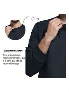 Kit 2 Men's Plain Crew Neck Sweatshirt Unisex Cotton Cold Weather Top - 黑色/白色 - 查看 4