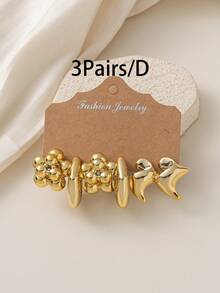 2025 秋冬 12 对金色几何圆形、不对称、波浪形、水滴形、螺旋形、堆叠球形耳环套装 - 适合节日、派对和日常佩戴 - 金色 - 查看 9