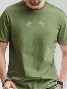 Camiseta Masculina Coqueiro Praia Mar Casual Algodão Malha Premium - Verde Militar - Visão 2